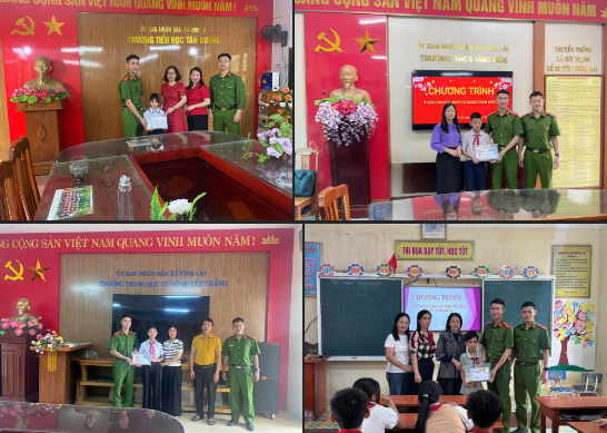 Công an xã Vĩnh Lại trao quà cho 04 học sinh theo chương trình Nâng bước em đến trường 